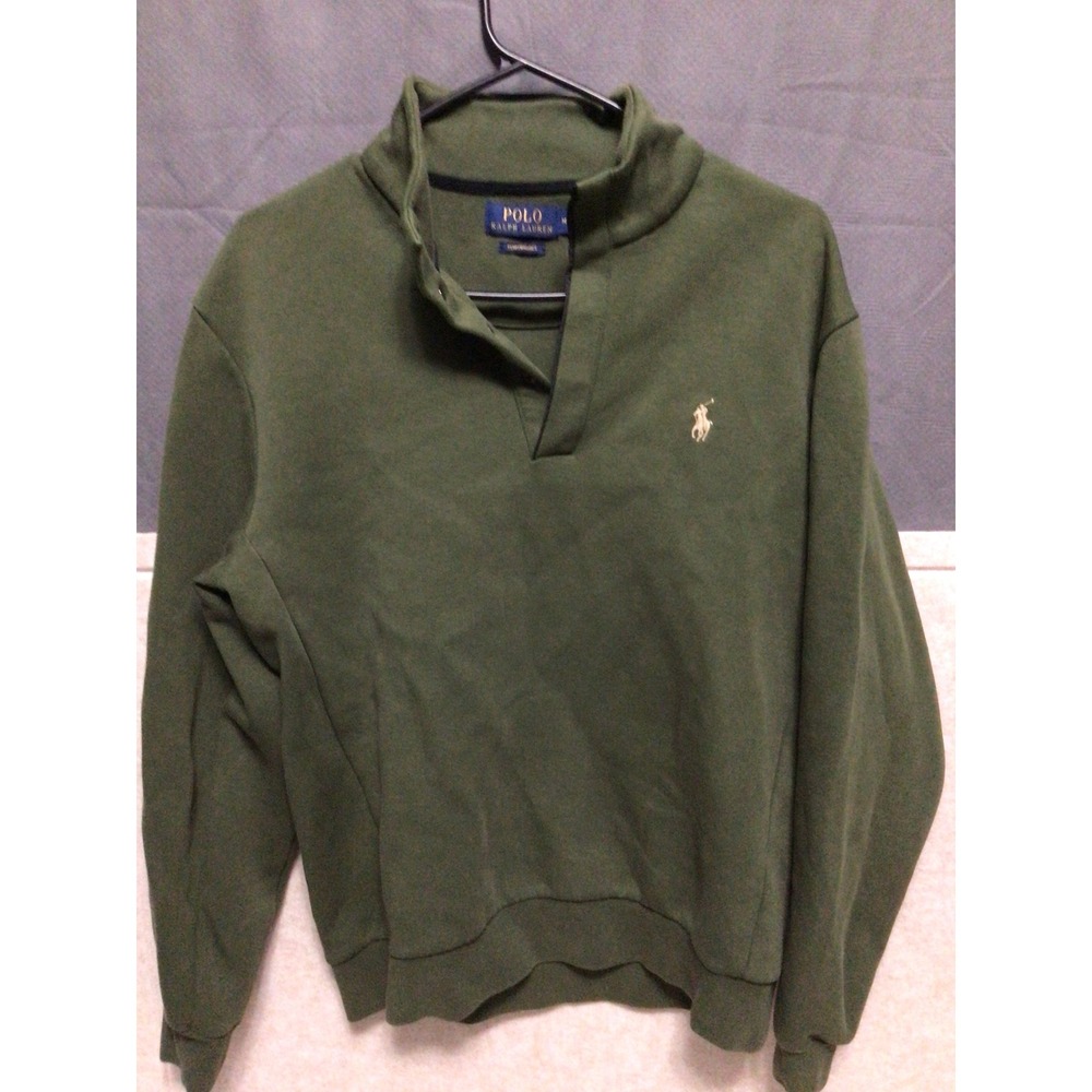 Polo Ralph Lauren Performance Mens Medium Olive Green Snap Mock Neck Sweatshirt